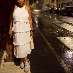 white tiered ruffle dress